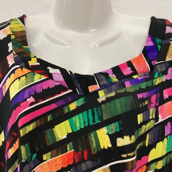 Fashque Studio Top Tunic Stretch Pullover Abstract Black Vibrant Cross back XL - Picture 4 of 10